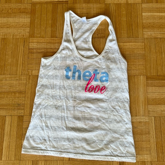 Kappa Alpha Theta Sorority Love Grey and White Stripe Tank Top - Picture 3 of 5